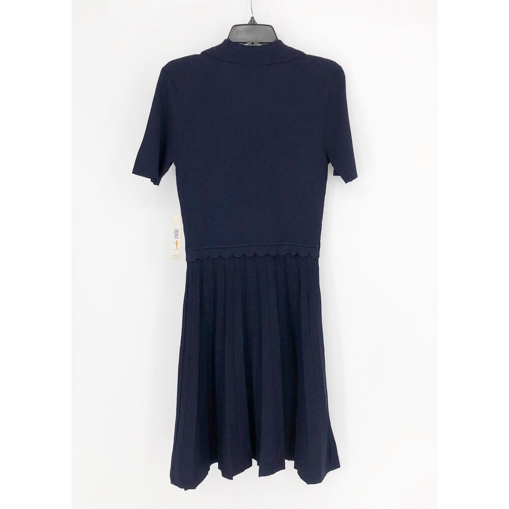 Eliza J Womens Fit & Flare Dress Small Navy Blue Ribbed Knit Johnny Collar NWT - Picture 7 of 14